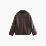 Elegant Women's Leather Jacket in Brown – Warm and Long-Sleeved - Image 5