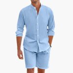 Men's Summer Two-Piece Linen Blend with Shirt and Shorts - Image 5