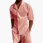 Men's Summer Set Made of Textured Fabric with Short-Sleeve Shirt - Image 2