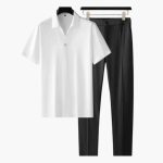 Men's Summer Two-Piece Set with Short Sleeve Shirt and Slim Fit Pants - Image 11