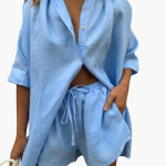 Two-Piece Set for Women - with Button Placket and Shorts - Image 5