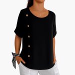 Women's Short Sleeve Blouse with Side Buttons - Image 5