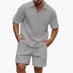 Men's Two-Piece Set with Quilted Structure and Half-Zip
