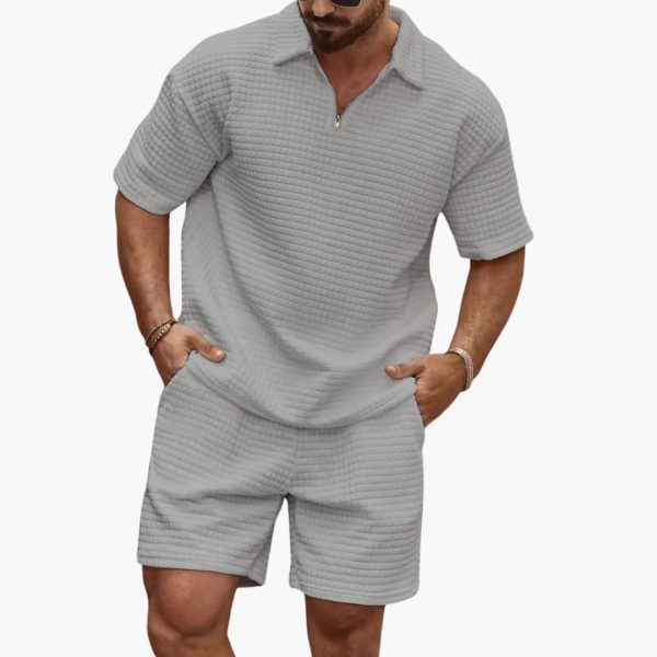 Men's Two-Piece Set with Quilted Structure and Half-Zip