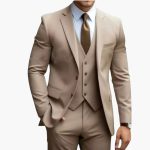 Three-Piece Men's Suit with Notched Lapels and Slim Fit Pants - Image 13