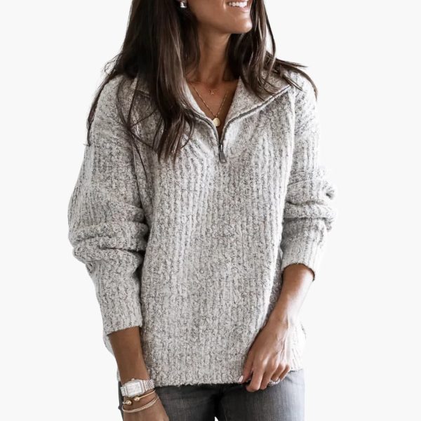 Women's pullover with half-zip and textured surface