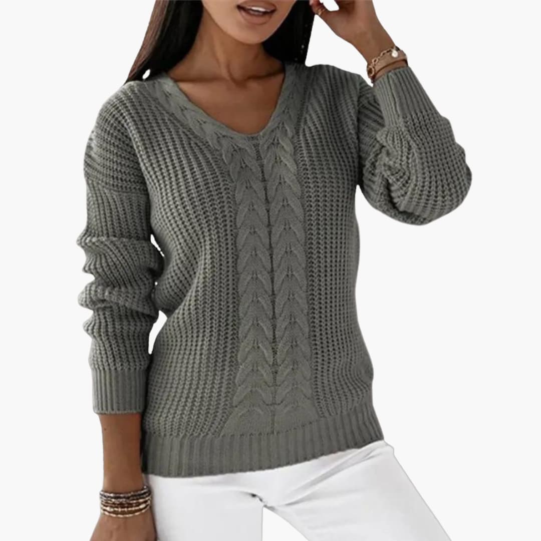 5_88_c4c7c86c-3a31-4039-bb72-9992ae20fcd4.jpg Women's Pullover with V-Neck and Cable Knit Surface - Image 1