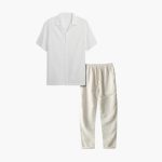 Men's Summer Pajama Set with Short Sleeve Shirt and Long Pants - Image 6