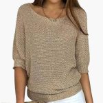 Women’s Pullover Sweater with Wide Neckline and Half Sleeves - Image 2