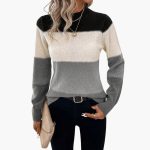 Women's pullover with round neckline and colorblock design