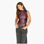 Faux Leather Top for Women – Sleeveless, Elegant Design - Image 5