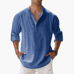 Casual Men's Linen Shirt – Long Sleeve, Henley Style - Image 5