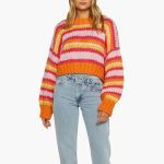 Women's Oversized Sweater with Striped Pattern and Round Neckline - Image 4