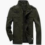 Men's Cargo Military Jacket with Zipper and Badge Details - Image 5