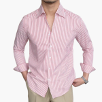Striped Men's Shirt with Contrast Collar and Buttoned Cuffs - Image 4
