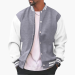 Men's Varsity Bomber Jacket with Snap Buttons and Ribbed Trim - Image 5