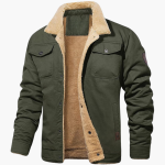 Men's Bomber Jacket with Zipper and Faux Fur Lining - Image 5