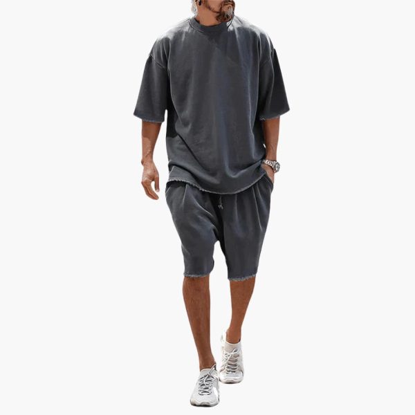 Men's Summer Two-Piece Set with Drawstring Shorts and Oversized Shirt