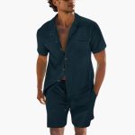 Men's Summer Set with Short Sleeve Shirt and Drawstring Shorts - Image 5