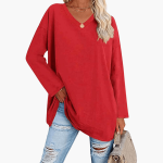 Women's Oversized V-Neck Long Sleeve Shirt – Comfortable & Casual - Image 6