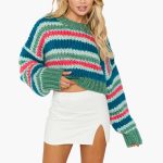 Women's Oversized Sweater with Striped Pattern and Round Neckline - Image 6