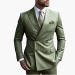 Men's Two-Piece Suit with Double-Breasted Jacket and Slim Fit Pants - Image 2