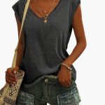 Women's V-Neck Top with Cap Sleeves and Stretch Material - Image 3