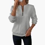 Women's pullover with zipper at the neckline and cable knit surface - Image 15