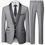 Men's Slim Fit Three-Piece Suit for Formal Occasions Year-Round - Image 10