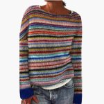 Women's Knit Sweater with Round Neck and Pattern Design