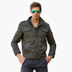 Men's Cargo Military Jacket with Zipper and Badge Details - Image 6