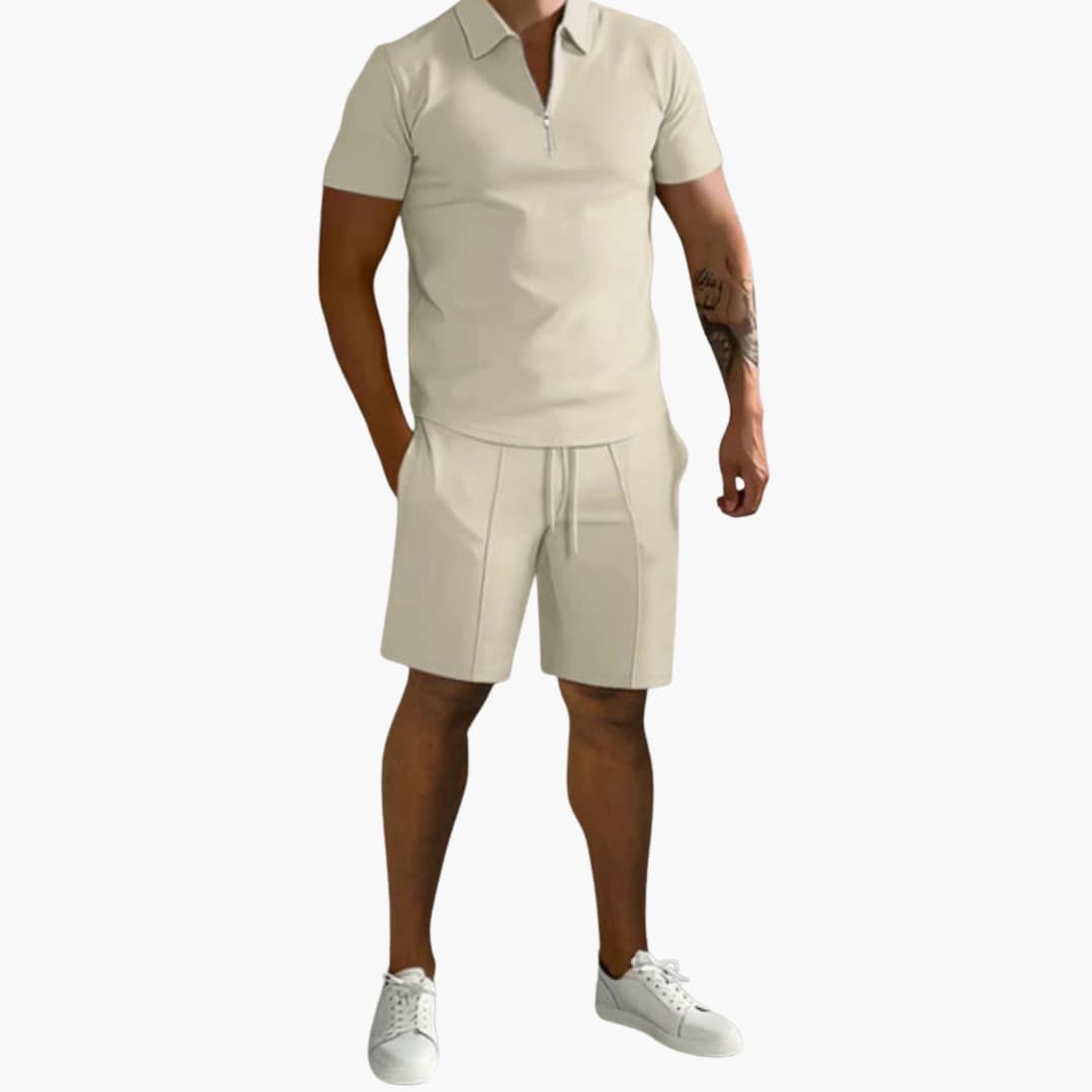 6_43.jpg Men's Summer Two-Piece with Half-Zip Shirt and Shorts - Image 1