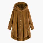 Women's Hooded Jacket with Button Closure and Rounded Hem - Image 6
