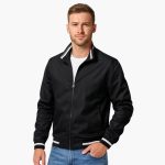 Men's Bomber Jacket with Zipper and Striped Hem - Image 2