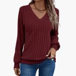 Women's V-Neck Sweater with Long Sleeves - Image 10
