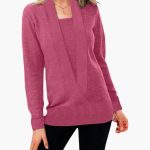 Women's Sweater with Deep V-Neck and Long Sleeves