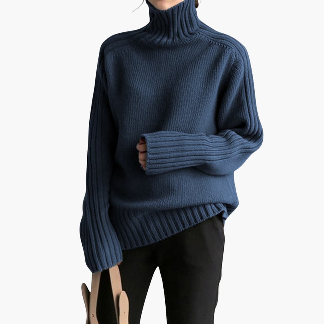 6_67_52ac79bd-8092-4bbc-8e11-810593c3215c.jpg Women's sweater with turtleneck and ribbed texture - Image 1