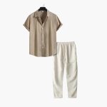 Men's Summer Pajama Set with Short Sleeve Shirt and Long Pants - Image 4