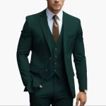 Three-Piece Men's Suit with Notched Lapels and Slim Fit Pants