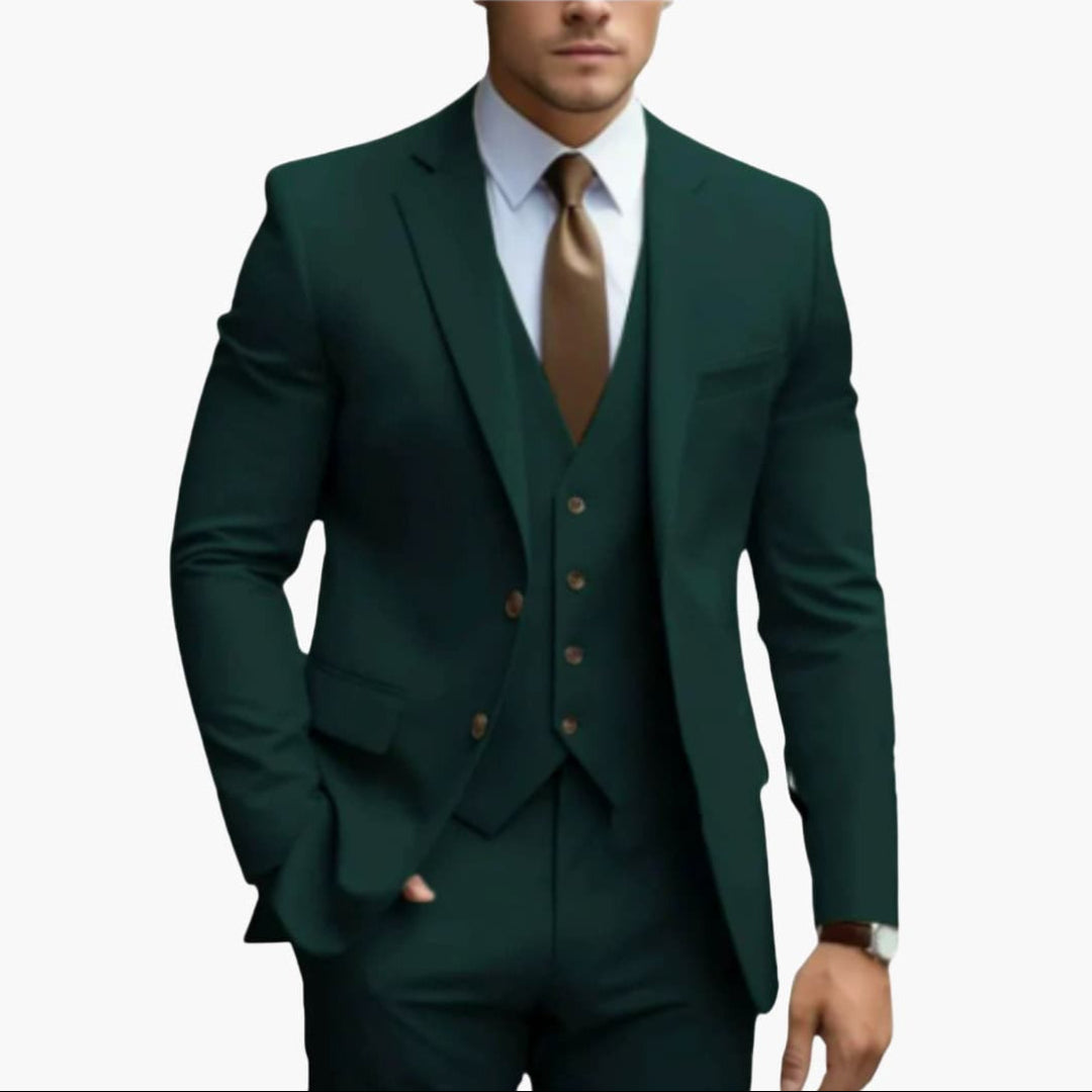 6_6_85213c18-3302-4b95-869d-38ea24805f00.jpg Three-Piece Men's Suit with Notched Lapels and Slim Fit Pants - Image 1