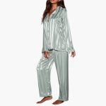 Women's Satin Pajama Set with Button Top and Stripe Design - Image 2