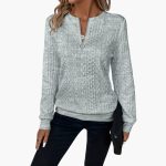 Women's pullover with zipper at the neckline and cable knit surface - Image 5