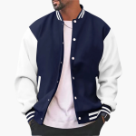 Men's Varsity Bomber Jacket with Snap Buttons and Ribbed Trim - Image 6