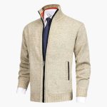 Men's Zip Cardigans with Stand-Up Collar and Ribbed Cuffs