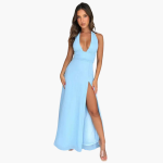 Maxi Dress with Slit & Halter Neck - Women's Evening Wear - Image 6