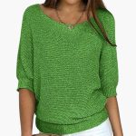 Women’s Pullover Sweater with Wide Neckline and Half Sleeves - Image 7
