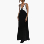 Light V-Neck Maxi Dress for Women - Color Block Design - Image 6