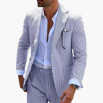 Men's Summer Suit Two-Piece with Pinstripes and Slim Fit - Image 5