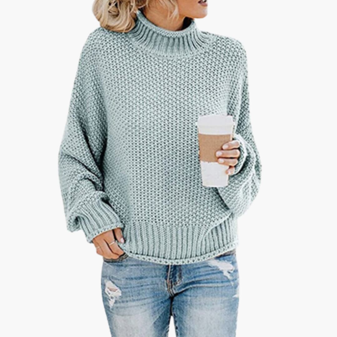 6_dca3492e-8395-4355-9c48-c253d0220fb6.jpg Women's sweater with high neckline and ribbed hem - Image 1