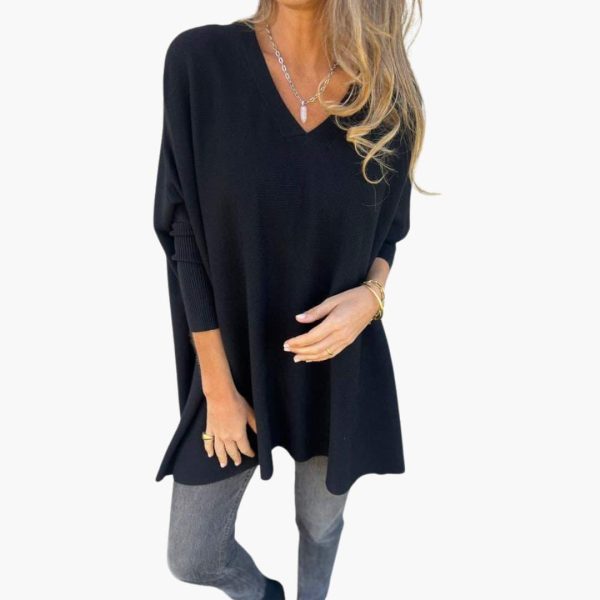 Modern, loose-fitting V-neck sweater for women